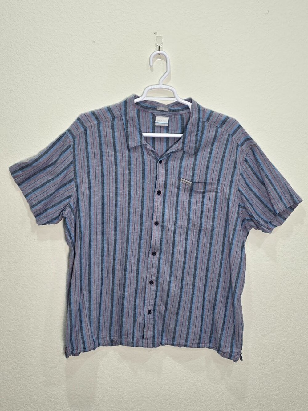 Men's Columbia Blue Stripe Linen Short Sleeve Shirt – Size XXL